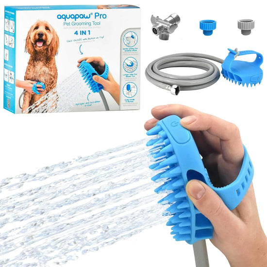 Aquapaw Dog Bath Brush Pro - Sprayer and Scrubber Tool in One - Indoor/Outdoor Dog Bathing Supplies - Pet Grooming for Dogs with Long & Short Hair - Dog Shower Attachment for a Washing Station